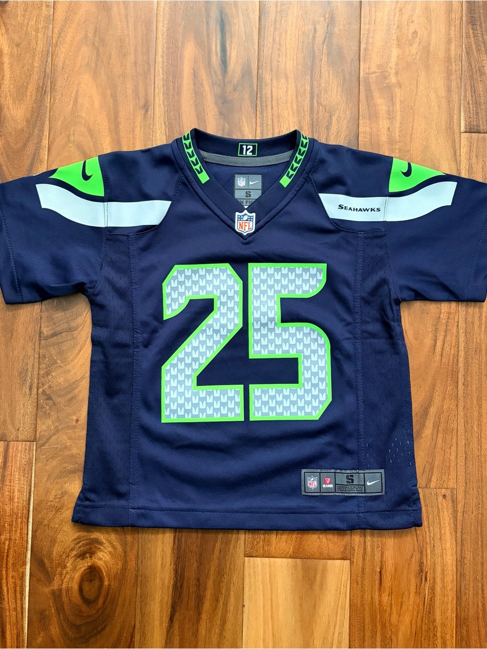 NFL Kids Seahawks Sherman Jersey #25 in Navy and Neon Green